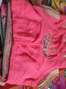 Pink Blue Saree With Stitched Blouse