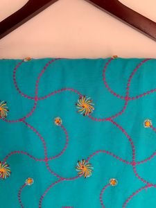 Beautiful Embroidery Blue Colour Saree