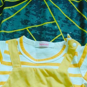 Yellow Stripe Print Romper With Hat
