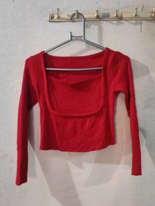 Red Square Neck Crop Top