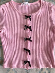 pink with black bow ribbed top 🎀
