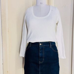 Gray V-Neck Ribbed Top