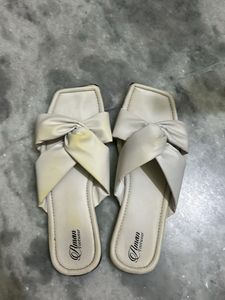 Elegant White Bow Slides