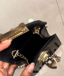 Black &amp; Gold Pearl Mini Handle Bag