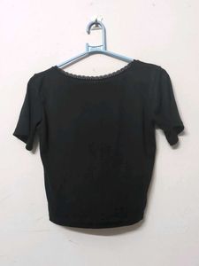Black Lace Trim Crop Top
