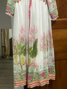 White Printed Anarkali Dress With Dupatta And Pant