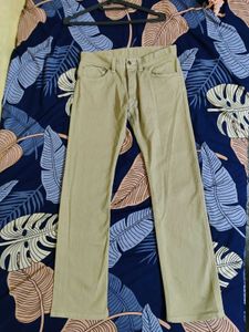 Beige Straight Mid Rise Jeans
