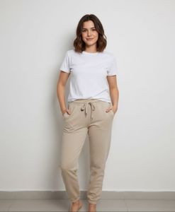 Casual Beige Drawstring Pants