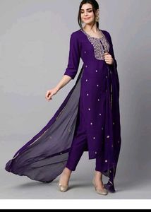 Purple Embroidered Kurta Pant Set