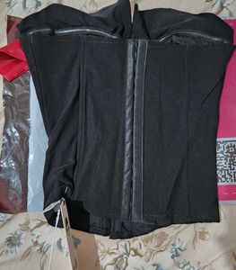 Chic Black Corset Top with Red Tie Detail