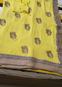 Yellow Chiffon Sari With Blouse