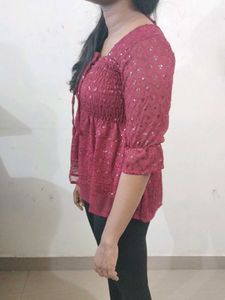 NEGOTIABLE Burgundy Sequin Lace Top