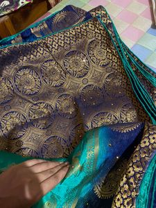 Green &amp; Gold Saree With Blouse.