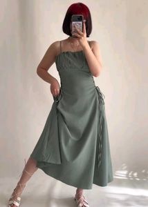 Ruched Bust Lace Up Olive Classy Dress