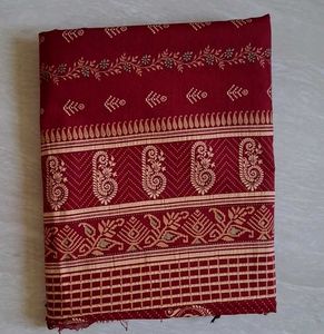 New Pure Cotton Maroon Saree🌼