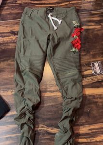Olive Green Floral Pants