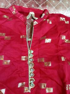 Elegant Red Festive Kurti with Golden Foil Print