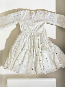 polka White colour floral dress