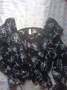 Floral Print Blouse - Black & White