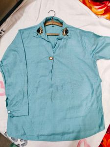 Embroidered Teal Tunic Top