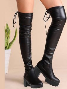 Stylish Black Thigh-High Platform Boots