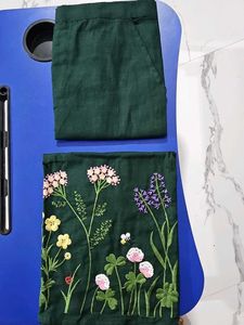 Embroidered Floral Top with plain green Trouser