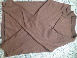 Zara Sea Green  +v Neck Brown Top Combo