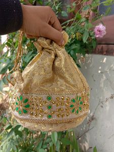 Golden Colour Potli Bags For Indian Traditional
