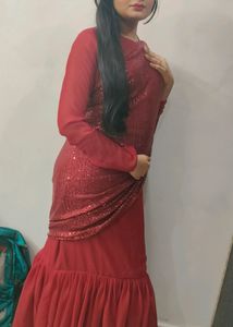 lehnga saree maroon