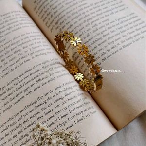 Gold Flower Bangle Bracelet, Anti Tarnish