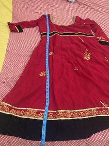 Very Beautifull Red Color Anarkali With Gold Print