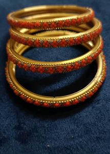 Orange &amp; Gold Bangles - Set of 4