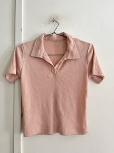 Korean Ribbed Polo Neck Top