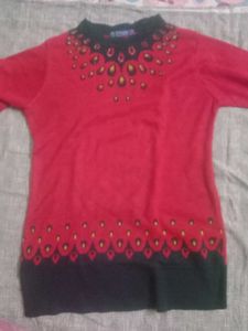 Peacock Patterned Red Sweater