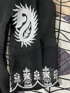 Woman embroidered georgettee A-line Kurta(black)