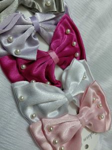 Satin bow clip with pearls