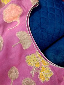 Pink Floral Banarasi Kurta With Bottom