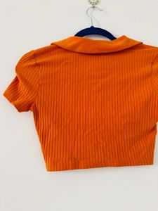 Orange Ribbed Crop Top