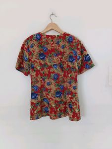 Vintage Red Floral Printed Top (Women&#39;s)