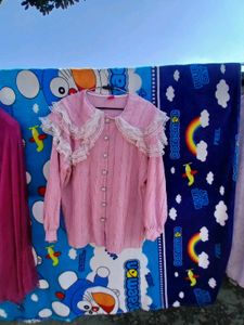 Korean Cute 🎀💕😍Pink Lace Blouse