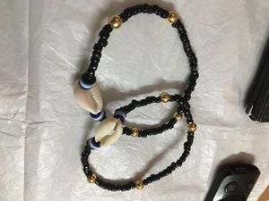 EVIL EYE FEMO BEAD&amp; Shell Charm Anklets Pair