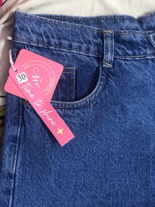 High Waist Stone Blue Straight Fit Denim