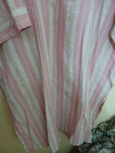 Pink and White Cotton Plus Size Kurti