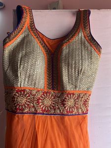 Orange Sleeveless festive Salwar Set