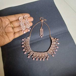 Rose Gold Necklace Set With Earring