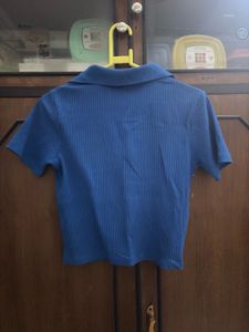Blue Fitted Knit Cotton Top