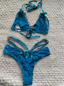 LegAvenue Teal Halter Bralette&amp;Strappy Thong Set