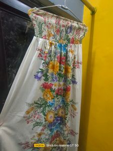 Beautiful White Gown With Floral Print.