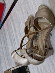 Golden Block Heel Footwear For Women