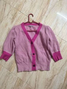 Pink V-Neck Cardigan Sweater